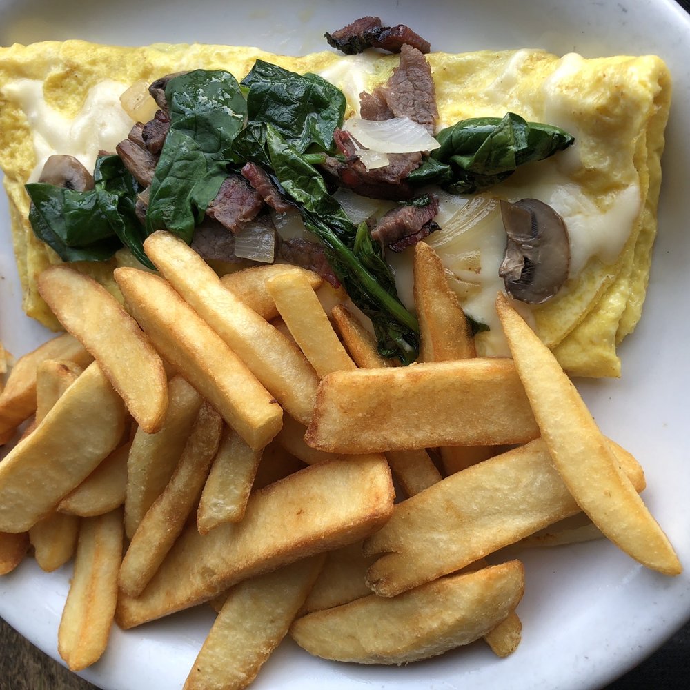 The Egg House - Uncle Joey Omelette Roast beef, spinach, mushrooms, onions, pepper jack cheese With fries - Breakfast & Brunch Near Me - Simi Valley, California The Egg House - Uncle Joey Omelette Roast beef, spinach, mushrooms, onions, pepper jack cheese With fries - Breakfast & Brunch Near Me - Simi Valley, California