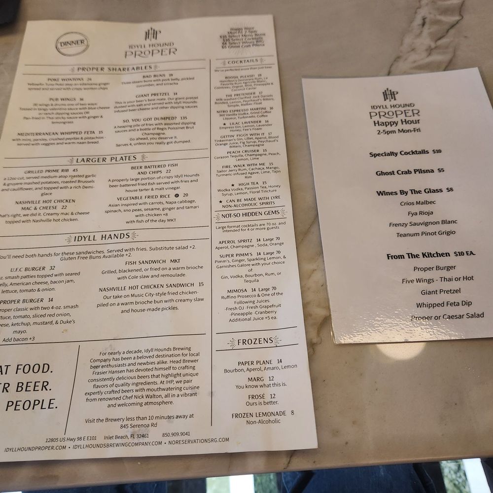Proper Restaurant & Bar - Idyll Hound menu - Beer Bar Near Me - Inlet Beach, Florida Proper Restaurant & Bar - Idyll Hound menu - Beer Bar Near Me - Inlet Beach, Florida