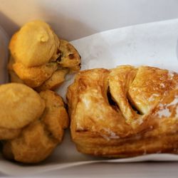 Liliha Bakery - Dinner @Liliha Bakery; 8/10/2024. My lil box of Pastries to take home. Coco Puffs & One Guava Cream Cheese. Cheers! LOL