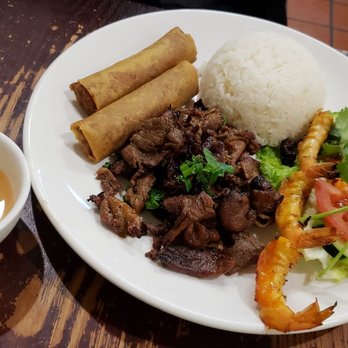 Pho Oh Tasty - Rice with charbroiled shrimp, crispy egg rolls & charbroiled pork ($10.00) - Vietnamese Near Me - Orange, California Pho Oh Tasty - Rice with charbroiled shrimp, crispy egg rolls & charbroiled pork ($10.00) - Vietnamese Near Me - Orange, California