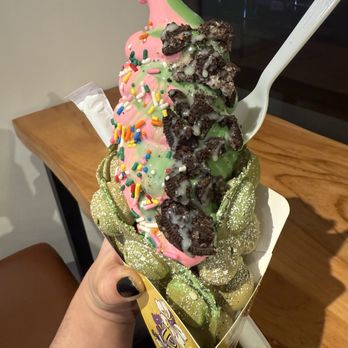 Double 3 - Strawberry matcha swirl with matcha bubble waffle - Ice Cream & Frozen Yogurt Near Me - Placentia, California