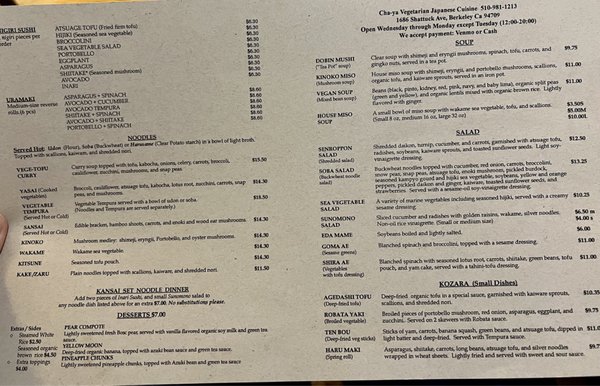 Menu photo 3 Cha-Ya Berkeley, CA