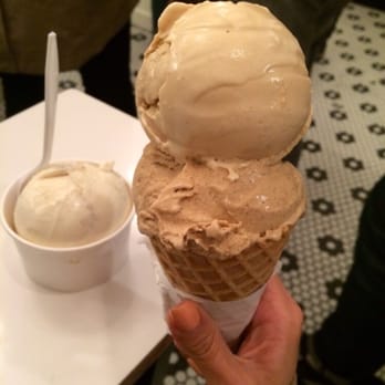 Morgenstern's - Left- Chocolate oat. Right- Sesame caramel + Vietnamese coffee - Ice Cream & Frozen Yogurt Near Me - New York, New York Morgenstern's - Left- Chocolate oat. Right- Sesame caramel + Vietnamese coffee - Ice Cream & Frozen Yogurt Near Me - New York, New York