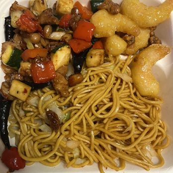 Panda Express - Plate- Kung pao chicken and Honey walnut shrimp with Chow mein - Chinese Near Me - Evesham Twp, New Jersey