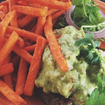Barnaby's Cafe - Turkey burger with no bun and no tomato. Plus guacamole and substitute with sweet potato fries - American Near Me - Houston, Texas