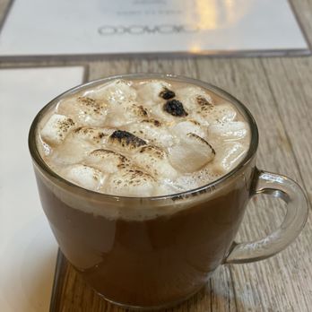 Oxomoco - Dulce Abuelita - rum, chocolate, mezcal, oat milk with marshmallows. Had to order it -was freezing sitting indoors! - Mexican Near Me - Brooklyn, New York
