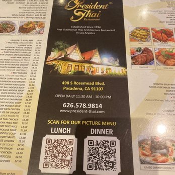 President Thai - Electronic Menu - Thai Near Me - Pasadena, California