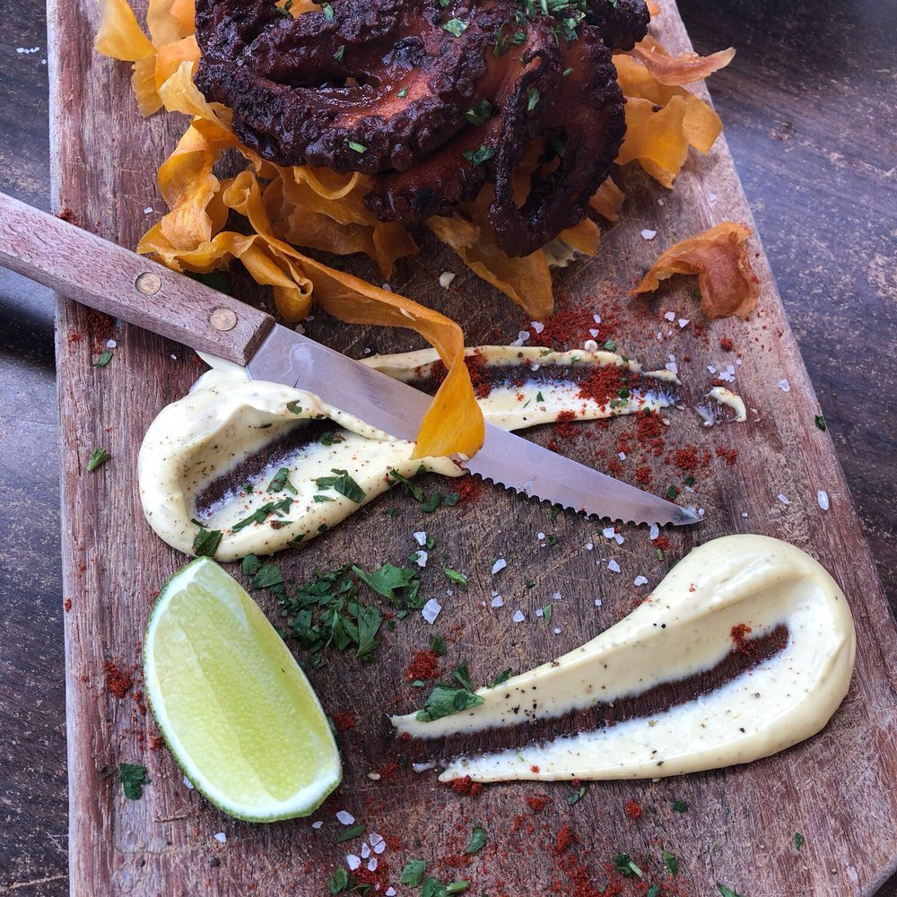 Cervecería Unión - Grilled Baby Octopus-- perfect and not chewy! Delicious flavor. - Beer Bar Near Me - Puerto Vallarta, JAL