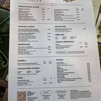The Mayfair Chippy - Menu main - Fish & Chips Near Me - London, XGL