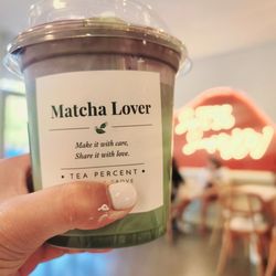 T% Coffee + Tea - Matcha Latte with ube cream, sub oat milk, no sugar. Beautiful drink, but no beuno tasteo. 3.5/5 stars