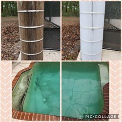 Code 3 Pool Service - Pool cleanup after another company pressure washed the deck and screens.