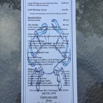 Crabs Out  Back - the menu for the event - Seafood Near Me - Conowingo, Maryland