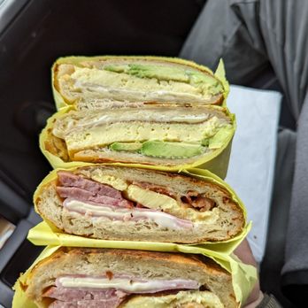 JJ's Donuts - Top is an egg cheese and avocado. Bottom is bacon sausage ham and cheese. Both on a croissant. - Donuts Near Me - West Covina, California
