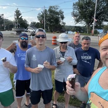 Ollie's Cones & Bones - Grown men enjoying ice cream  i am not skinny - Ice Cream & Frozen Yogurt Near Me - Center Harbor, New Hampshire
