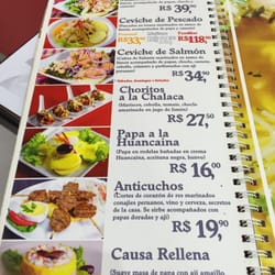 Rinconcito Peruano - Preços dos ceviches e (alguns dos) outros pratos