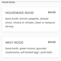 Nood - Noodle menu