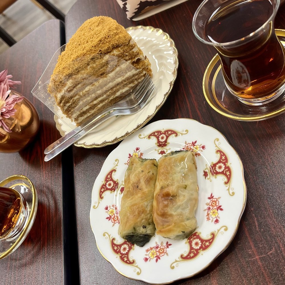 Akida Coffeehouse - Turkish tea with spinach borek and honey cake - Breakfast & Brunch Near Me - Woodbridge, Virginia