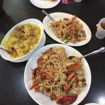My Place - Clockwise - double lobster with E-fu noodles, Portugese style pork chops and rice, salt and pepper squid. - Chinese Near Me - Chicago, Illinois