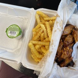 Catch A Taste - Honey bar b q wings n seasoned fries.