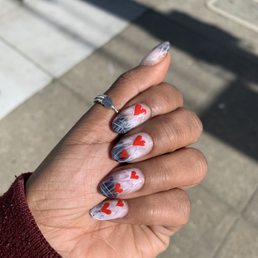 Birthday/Valentine's Day Nails using Apres X Gel system - short almond shape