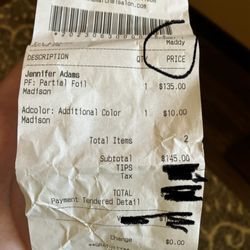 Hanna Marchel Salons - Receipt for Salon