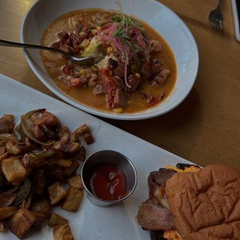 Root & Bone Indianapolis - Brunch burger and shrimp and grits - American Near Me - Indianapolis, Indiana