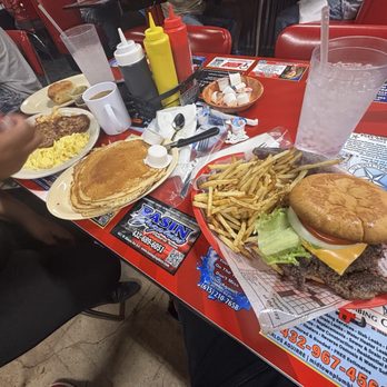 Addie's Diner - Cheeseburger and fries, Pancake Breakfast Combination Plate - Diners Near Me - Midland, Texas