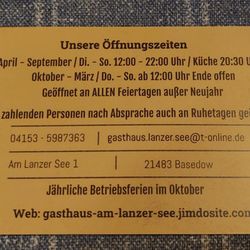 Gasthaus Lanzer See - Uriges Restaurant mit deftigem, reichhaltigem und leckerem Essen. Sehr schön am See gelegen.  Öffnungszeiten beachten!