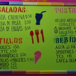 Parque la Ceiba - Menu in Pesos. Cafe open 9 am - 4 pm (closed Mondays)