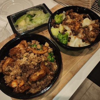 Wrap & Roll - My take home combination rice, and Mongolian chicken, with beef and shrimp. Small container is extra vegetables. - Asian Fusion Near Me - Pearland, Texas Wrap & Roll - My take home combination rice, and Mongolian chicken, with beef and shrimp. Small container is extra vegetables. - Asian Fusion Near Me - Pearland, Texas