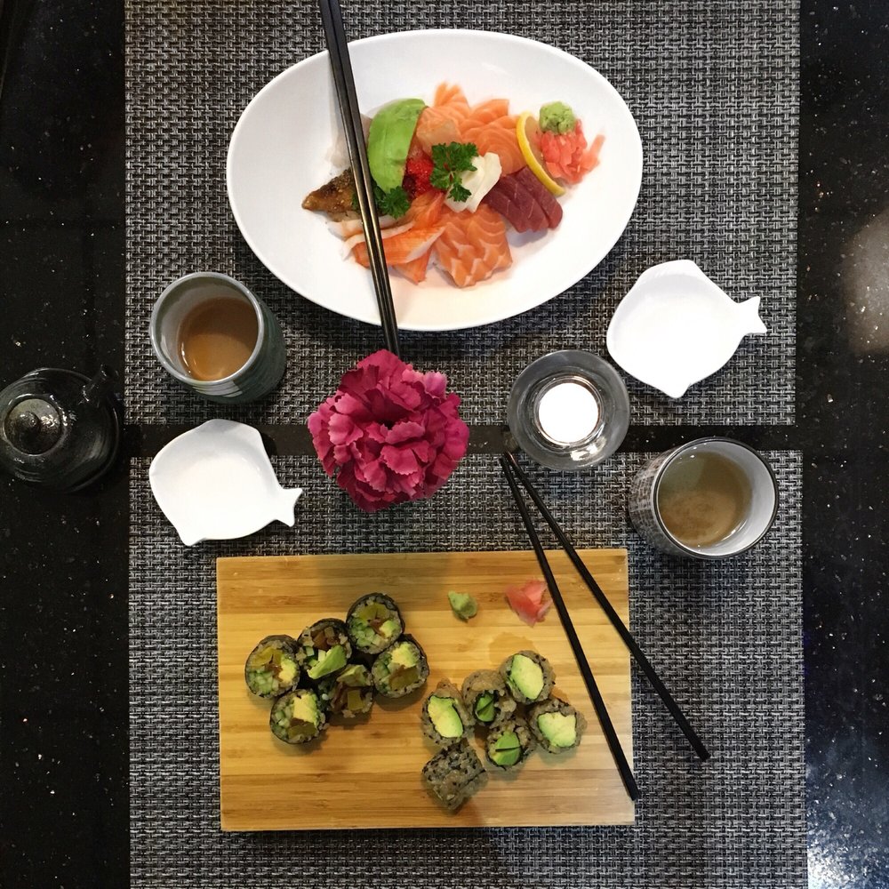 Avocado Sushi - I got a vegetarian roll set and my friend had the chirashi bowl (which he said was good) - Japanese Near Me - Toronto, Ontario