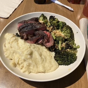 Flower Child - Steak, mashed potatoes, broccoli - Vegetarian Near Me - Denver, Colorado Flower Child - Steak, mashed potatoes, broccoli - Vegetarian Near Me - Denver, Colorado