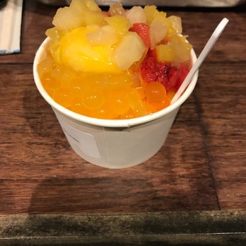 Pike Kitchen - Mango Ice Cream with strawberry bits, mango popboba, & pineapple bits - Korean Near Me - Rockville, Maryland
