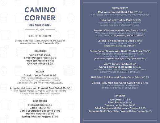 Menu photo 8 Camino Corner Restaurant San Bruno, CA