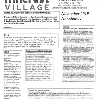 Hillcrest Village - Newsletter - RV Parks Near Me - Aurora, Colorado Hillcrest Village - Newsletter - RV Parks Near Me - Aurora, Colorado
