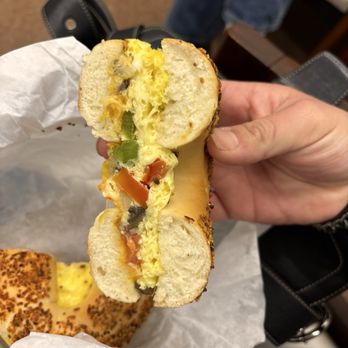 The Bagelry Covina - Veggie Omelet Onion bagel - Bagels Near Me - Covina, California The Bagelry Covina - Veggie Omelet Onion bagel - Bagels Near Me - Covina, California