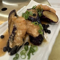Fried eggplant with shrimp filling