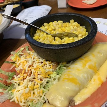 Alfredo's Mexican Cafe - Kids enchilada with corn and salad - Tex-Mex Near Me - Moore, Oklahoma