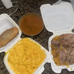 Yellow Rice with Beans, Pernil, Macaroni and Cheese, Pastelitos Yellow Rice with Beans, Pernil, Macaroni and Cheese, Pastelitos
