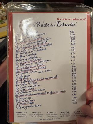 Menu photo 1 Le Relais de l'Entrecôte Paris, 75 Menu photo 1 Le Relais de l'Entrecôte Paris, 75