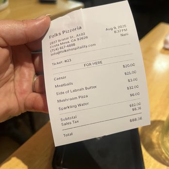 Folks Pizzeria - Total for two! - Pizza Near Me - Costa Mesa, California Folks Pizzeria - Total for two! - Pizza Near Me - Costa Mesa, California