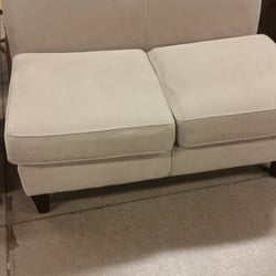 Goodwill Store & Donation Center - Neutral Beige Love seat or Bench someone could spruce up with a throw and pillow! $24.99
