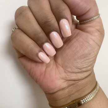 Kenny's Nail Center - Acrylic over natural nails, Gel Polish: Dolce Pink w/monochrome - Nail Salons Near Me - Pittsburgh, Pennsylvania