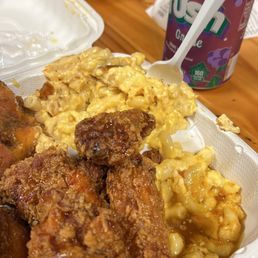 Sticky fried chicken and Mac and cheese Sticky fried chicken and Mac and cheese