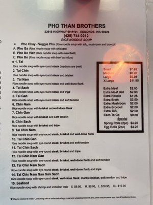 Menu photo 3 Pho Than Brothers Edmonds, WA