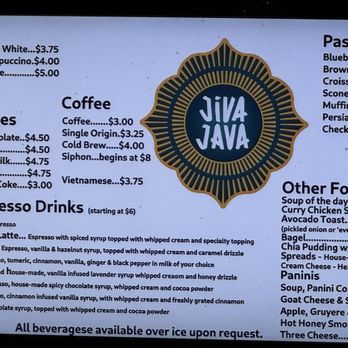 Jiva Java Cafe - Menu - Coffee & Tea Near Me - Bartonsville, Pennsylvania