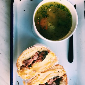 Frankel's Delicatessen - Pastrami egg and cheese sandwich, matzo ball soup - Delis Near Me - Brooklyn, New York