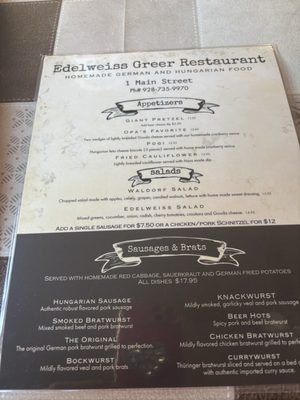 Menu photo 2 Edelweiss Resort and Restaurant Greer, AZ Menu photo 2 Edelweiss Resort and Restaurant Greer, AZ