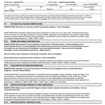 Bud's Buffet - Health Department Report - Halal Near Me - Sacramento, California