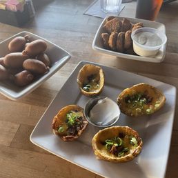 Mini Corn Dogs, Fried Pickles, and Potato Skins Mini Corn Dogs, Fried Pickles, and Potato Skins